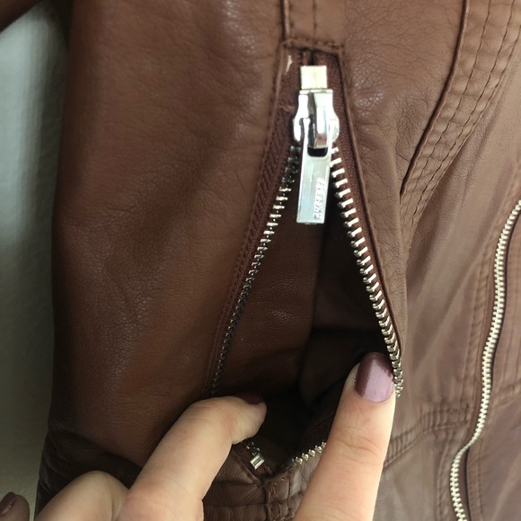 Express Brown Vegan Faux Leather Peplum Jacket - Picture 5 of 6